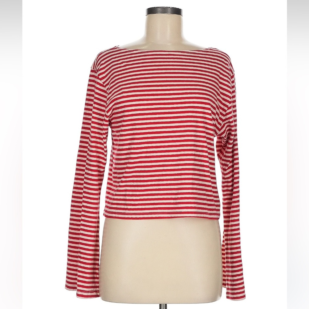 MOTHER Red and White Striped Long Sleeve Top